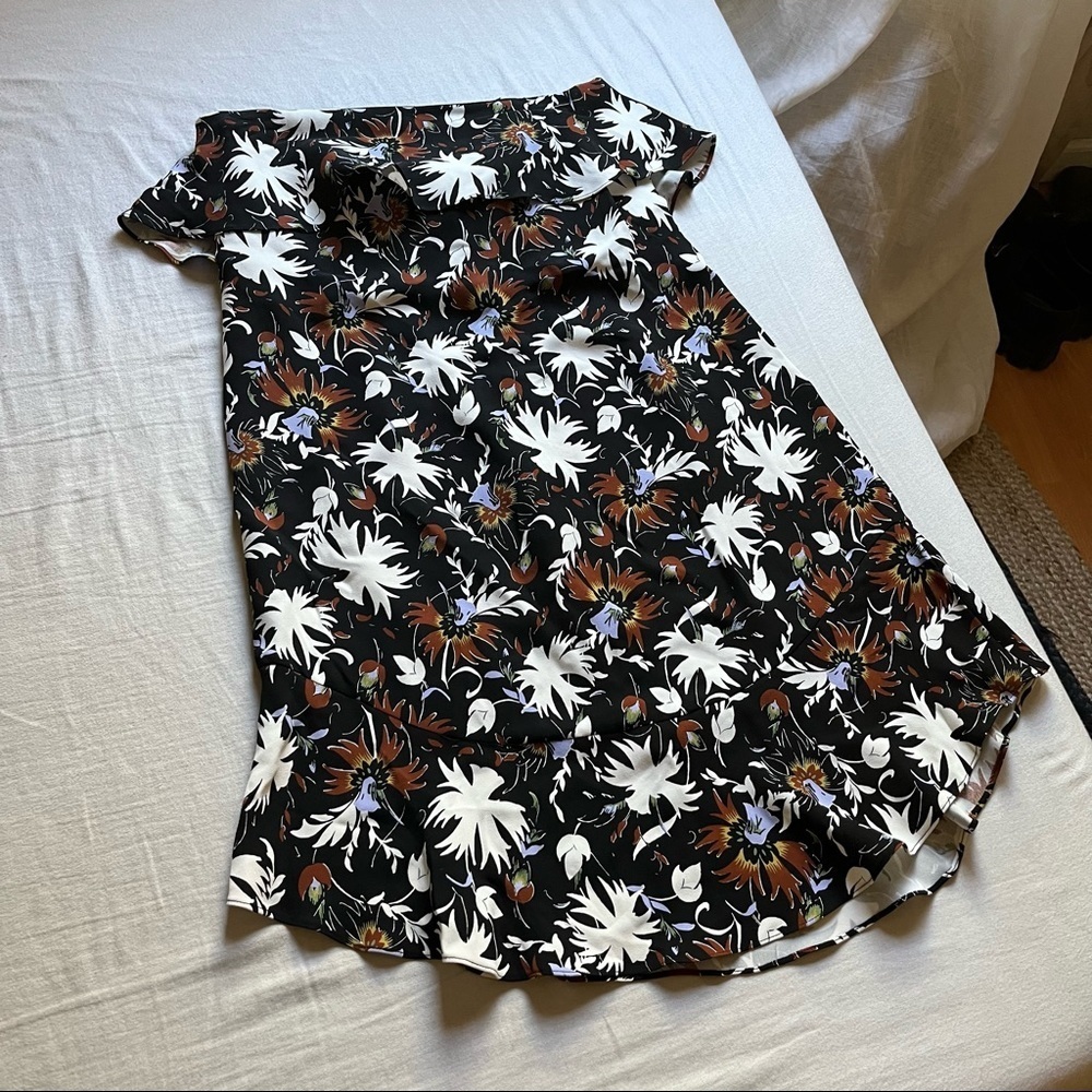 A.L.C. Black tropical floral print ruffle strapless mini‎ dress